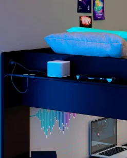Cama alta gamer ONLINE com LED e secretária