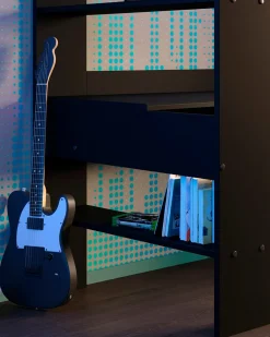 Cama alta gamer ONLINE com LED e secretária