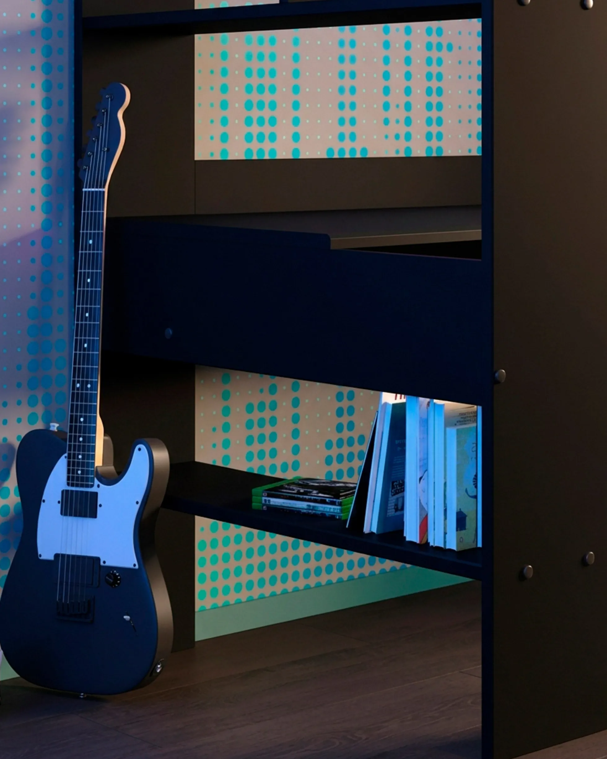 Cama alta gamer ONLINE com LED e secretária