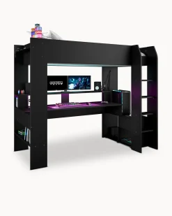 Cama alta gamer ONLINE com LED e secretária