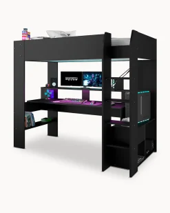 Cama alta gamer ONLINE com LED e secretária