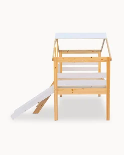 Cama alta infantil SLIDER com escorrega e quadro de lousa