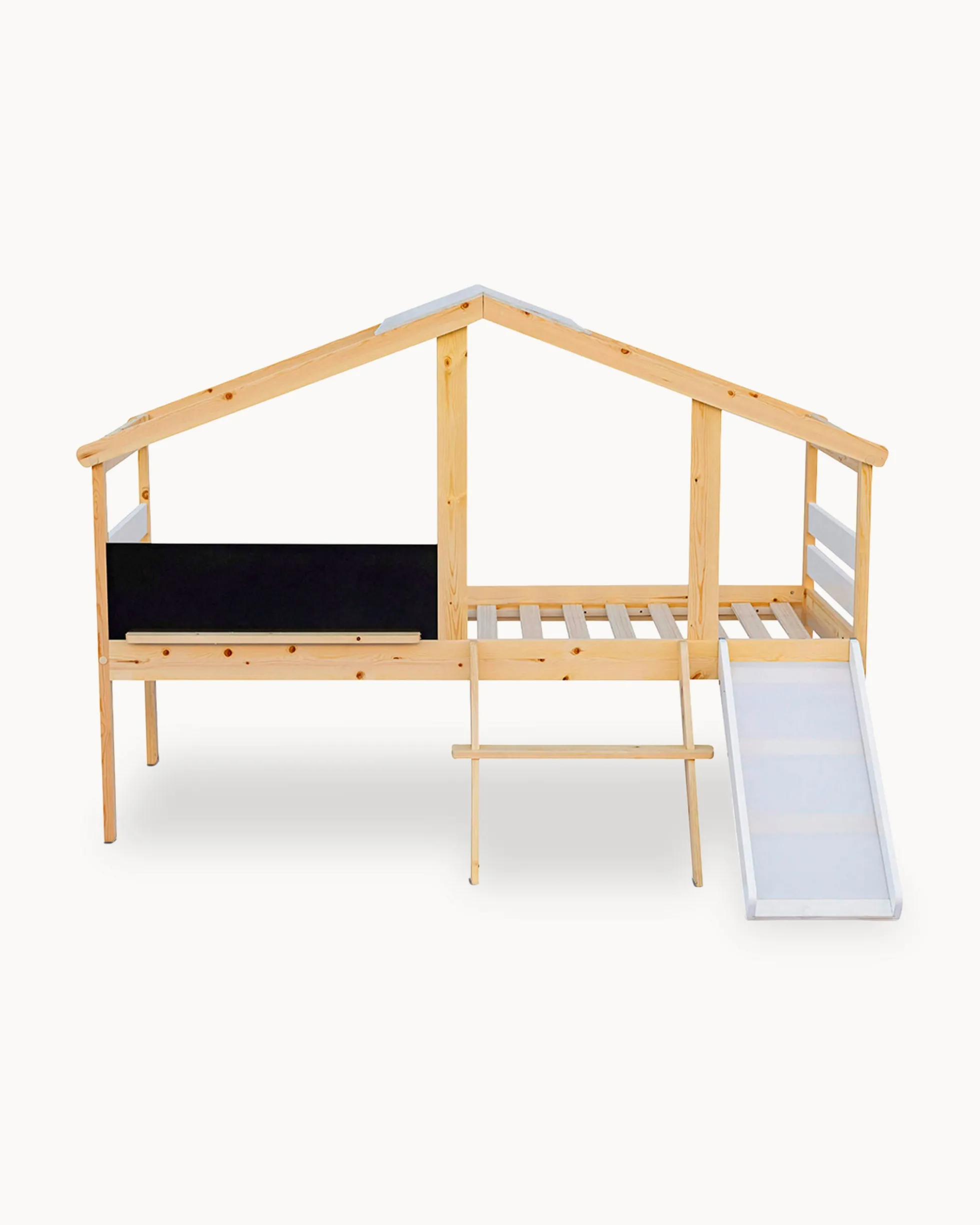 Cama alta infantil SLIDER com escorrega e quadro de lousa