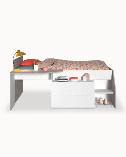 Cama alta MILKY com 2 gavetas e secretária