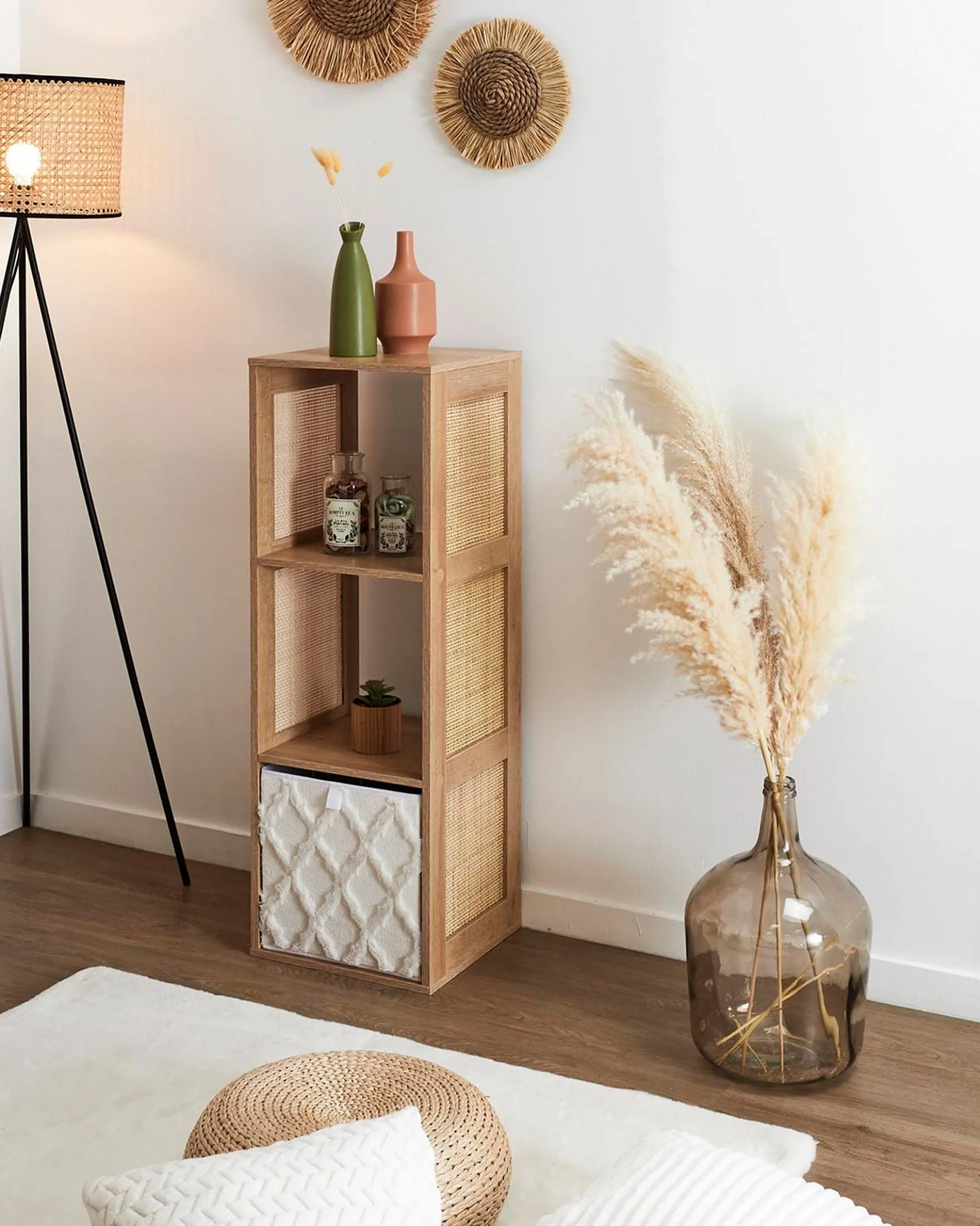 Estante BALI em rattan e com 3 cubos