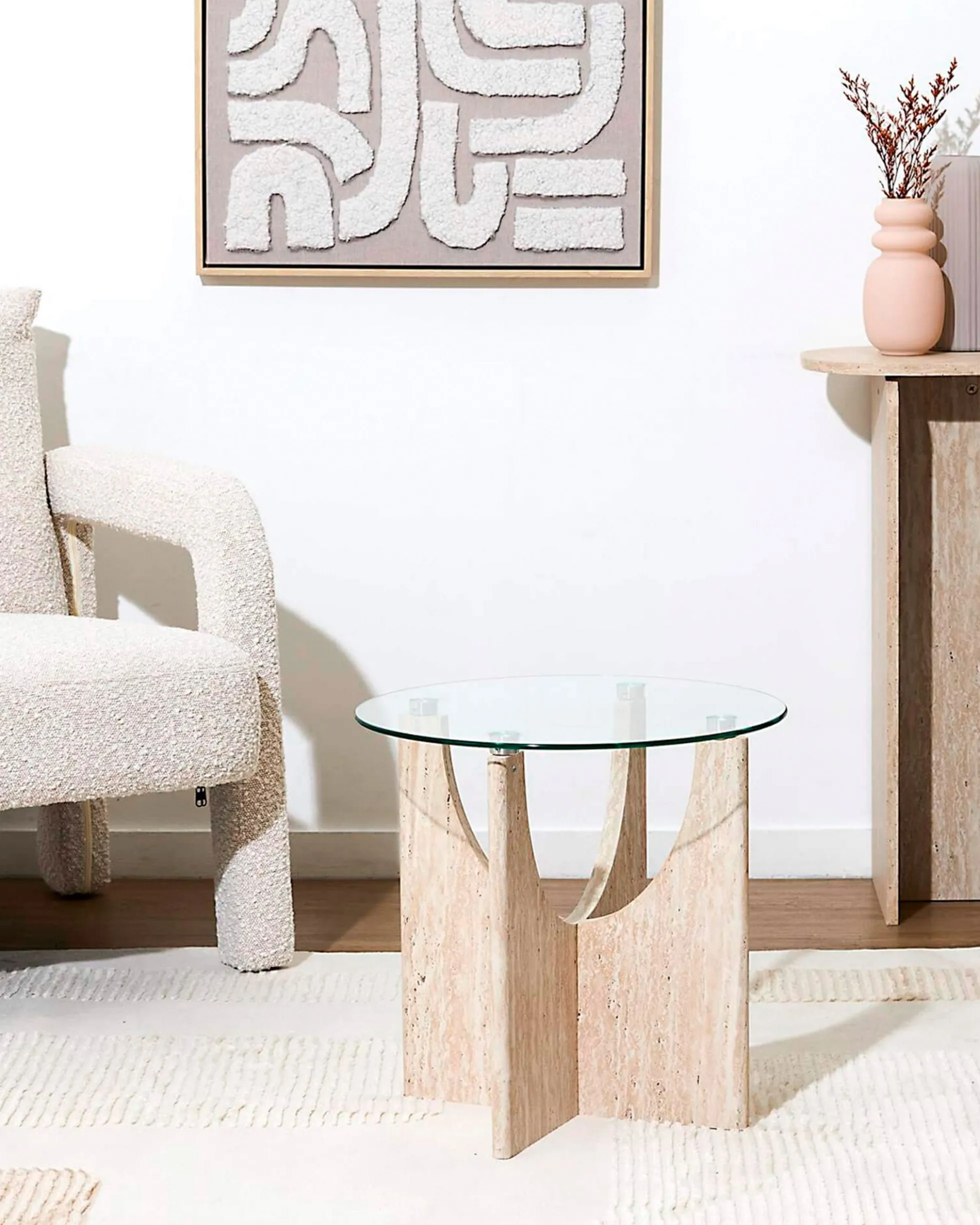 Mesa de apoio redonda PIETRA em vidro