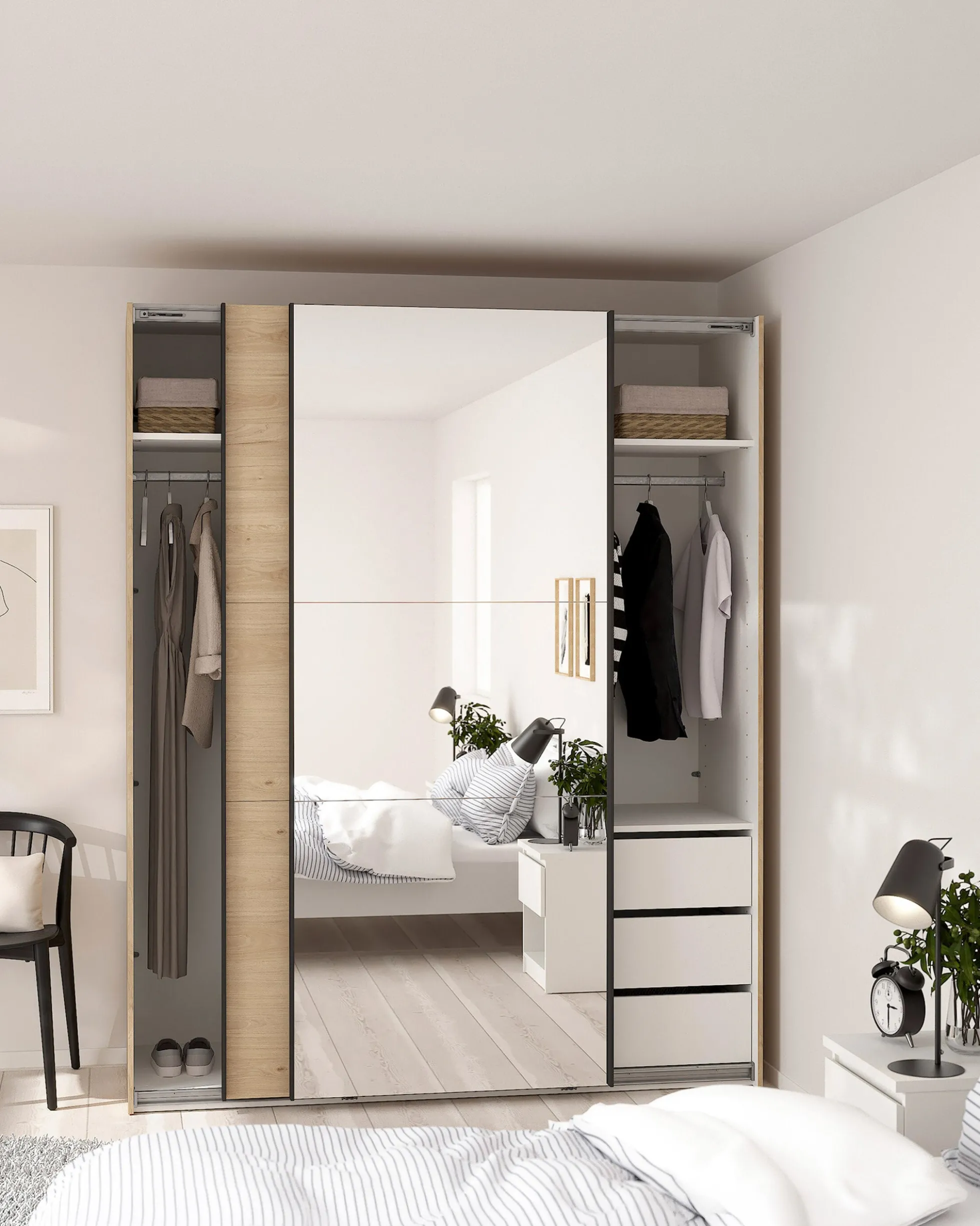 Roupeiro COMO com 2 portas, espelho e cómoda integrada