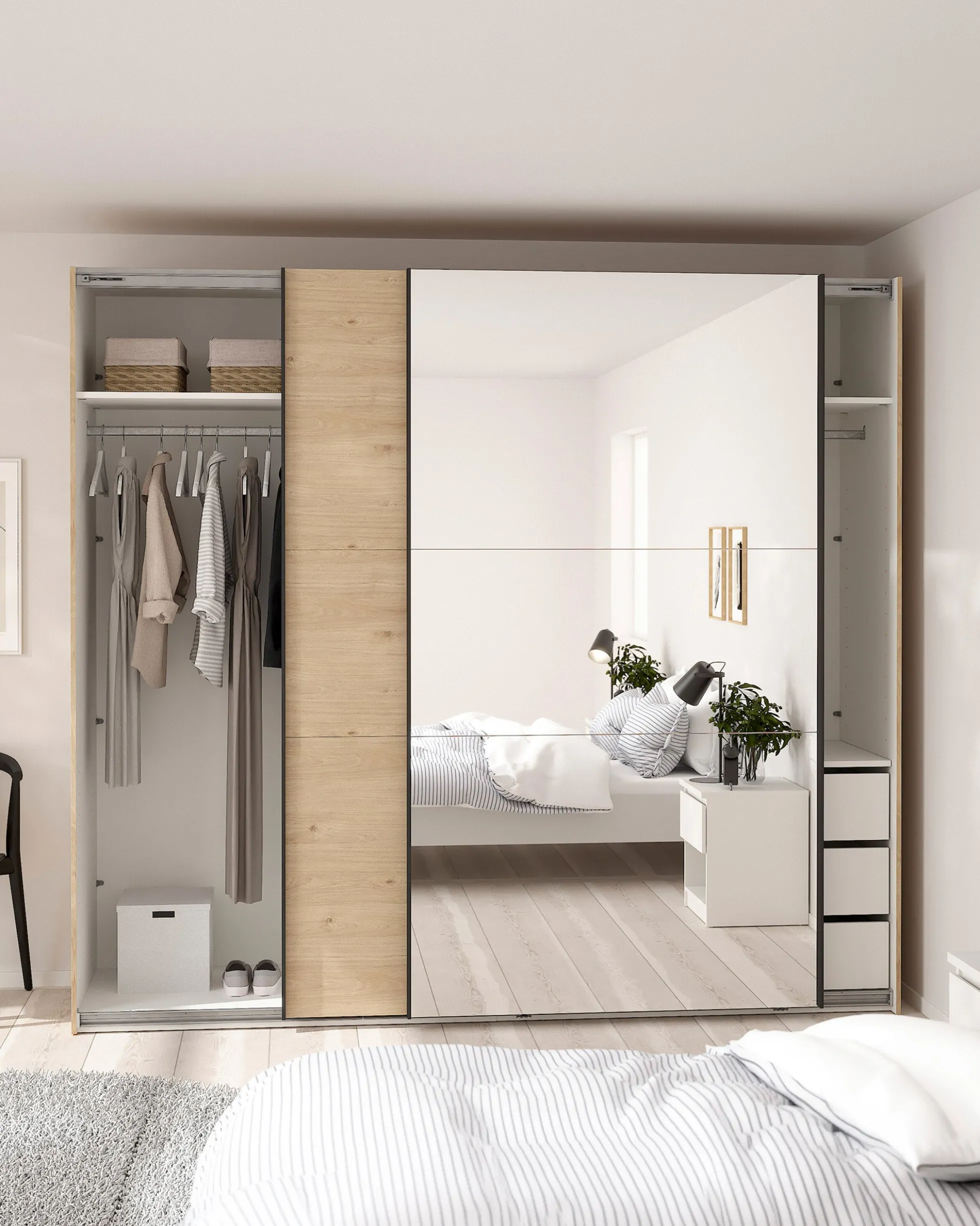 Roupeiro COMO com 2 portas, espelho e cómoda integrada