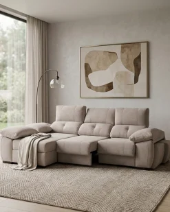 Sofá chaise Longue ANDOR com cama,baús e puffs