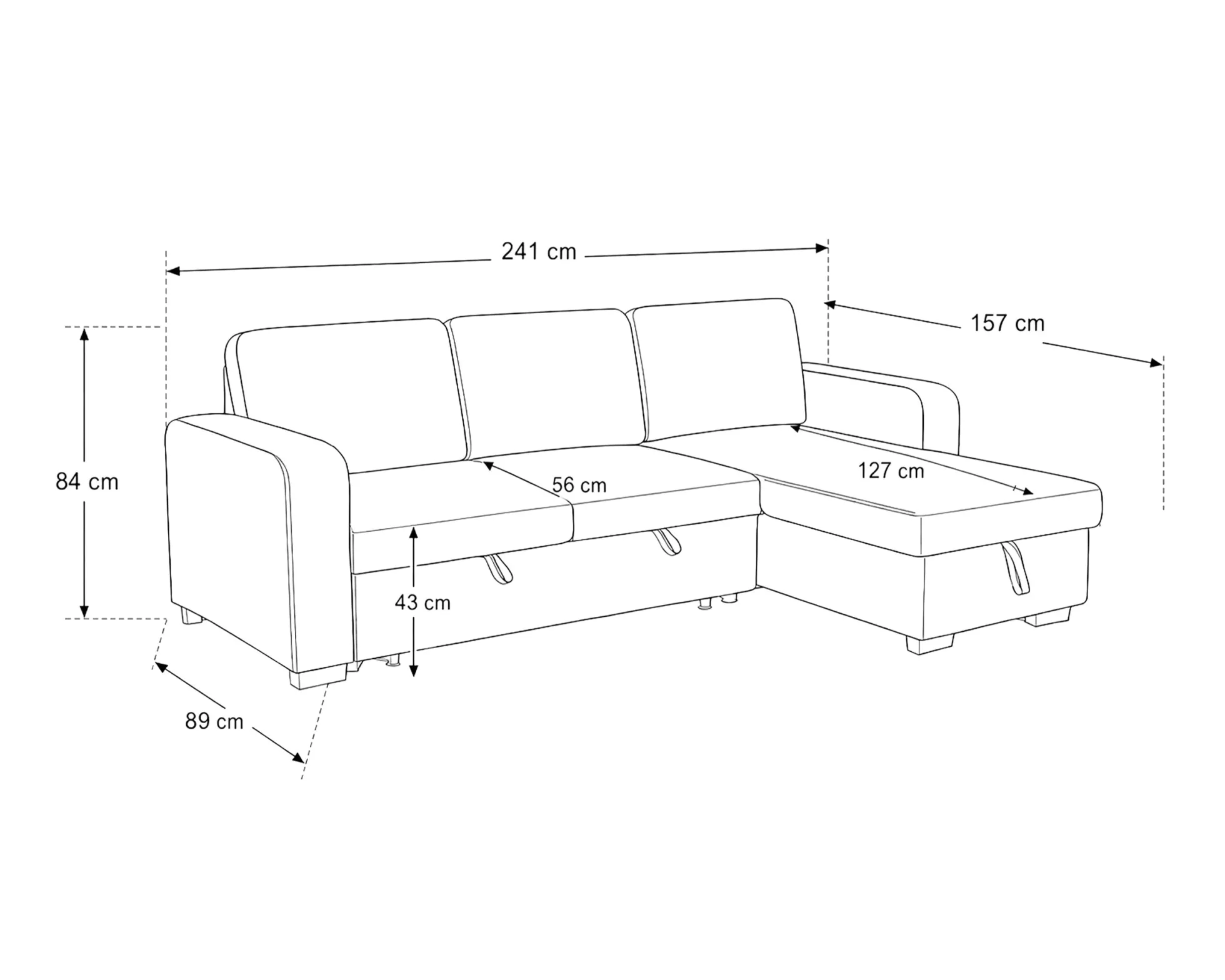 Sofá chaise longue MANHATTAN com cama e baú