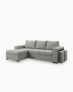 Sofá chaise longue reversível CASTELO com puffs