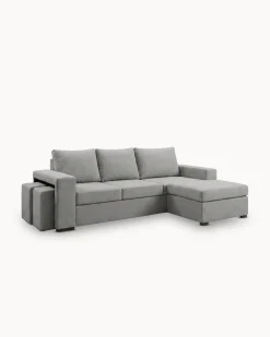 Sofá chaise longue reversível CASTELO com puffs