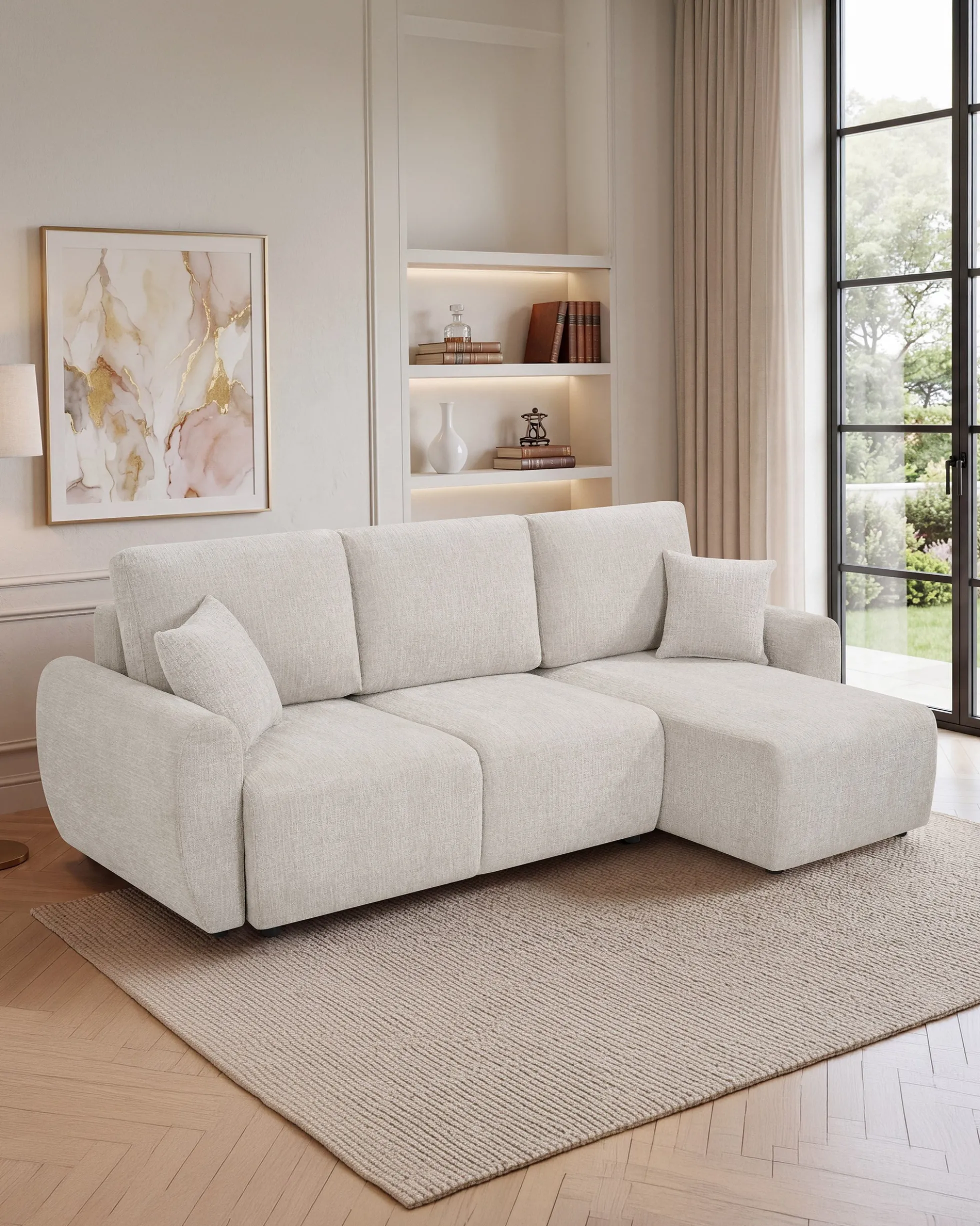 Sofá chaise longue reversível COTTA com cama e baú