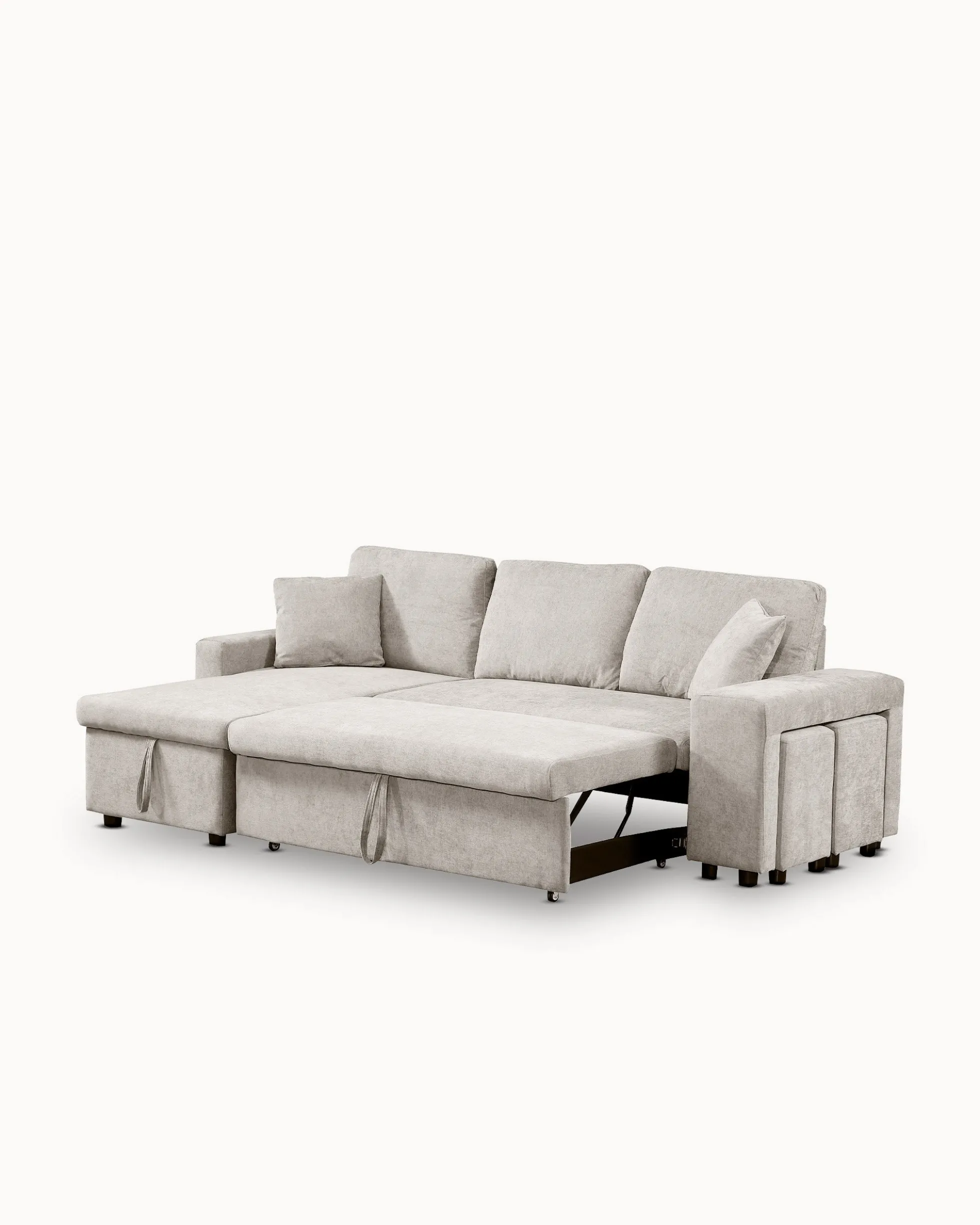 Sofá chaise longue reversível TOPAZIO com cama, baú e puffs