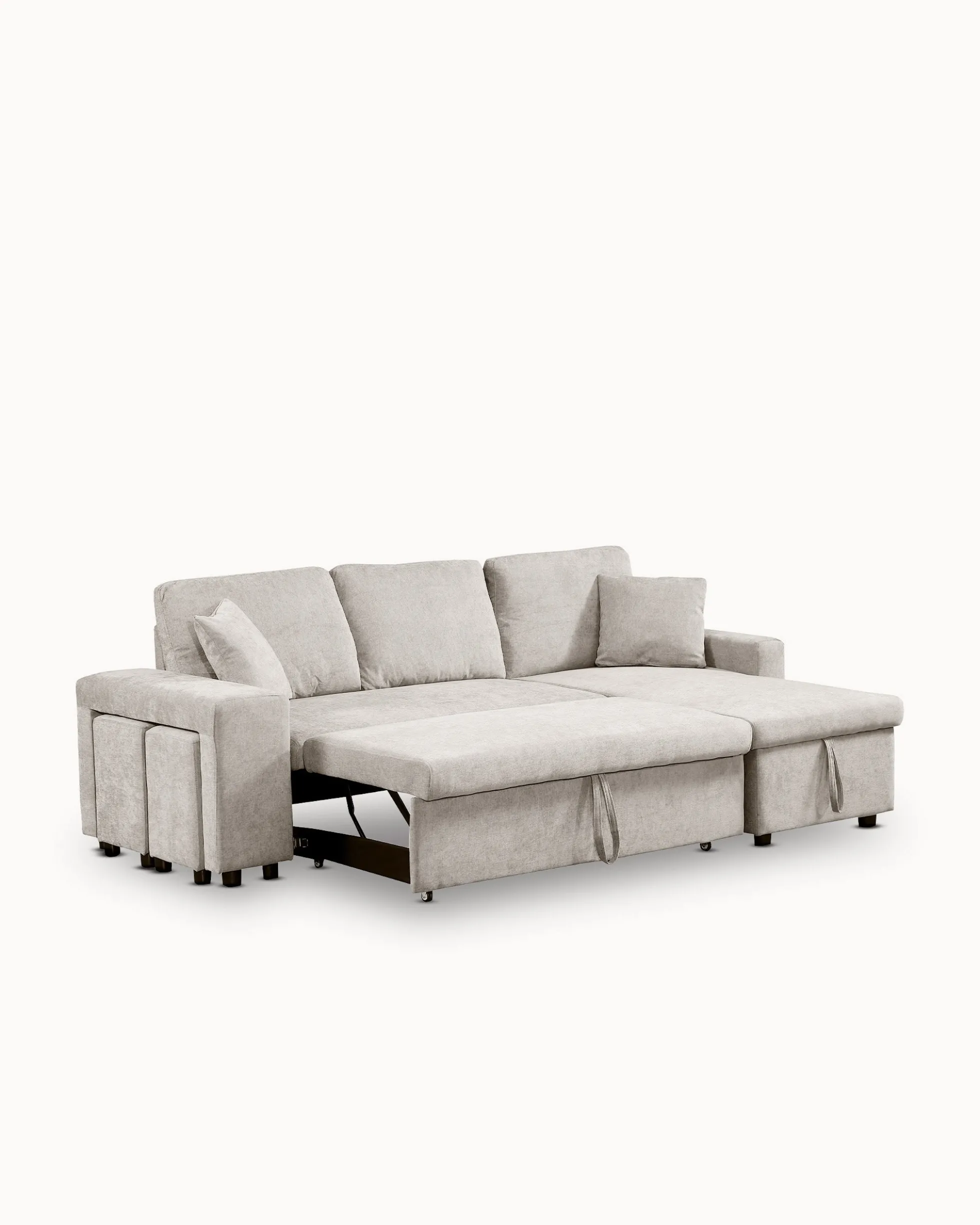 Sofá chaise longue reversível TOPAZIO com cama, baú e puffs