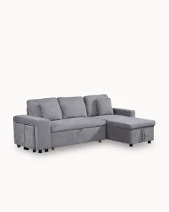 Sofá chaise longue reversível TOPAZIO com cama, baú e puffs