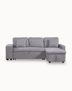Sofá chaise longue reversível TOPAZIO com cama, baú e puffs