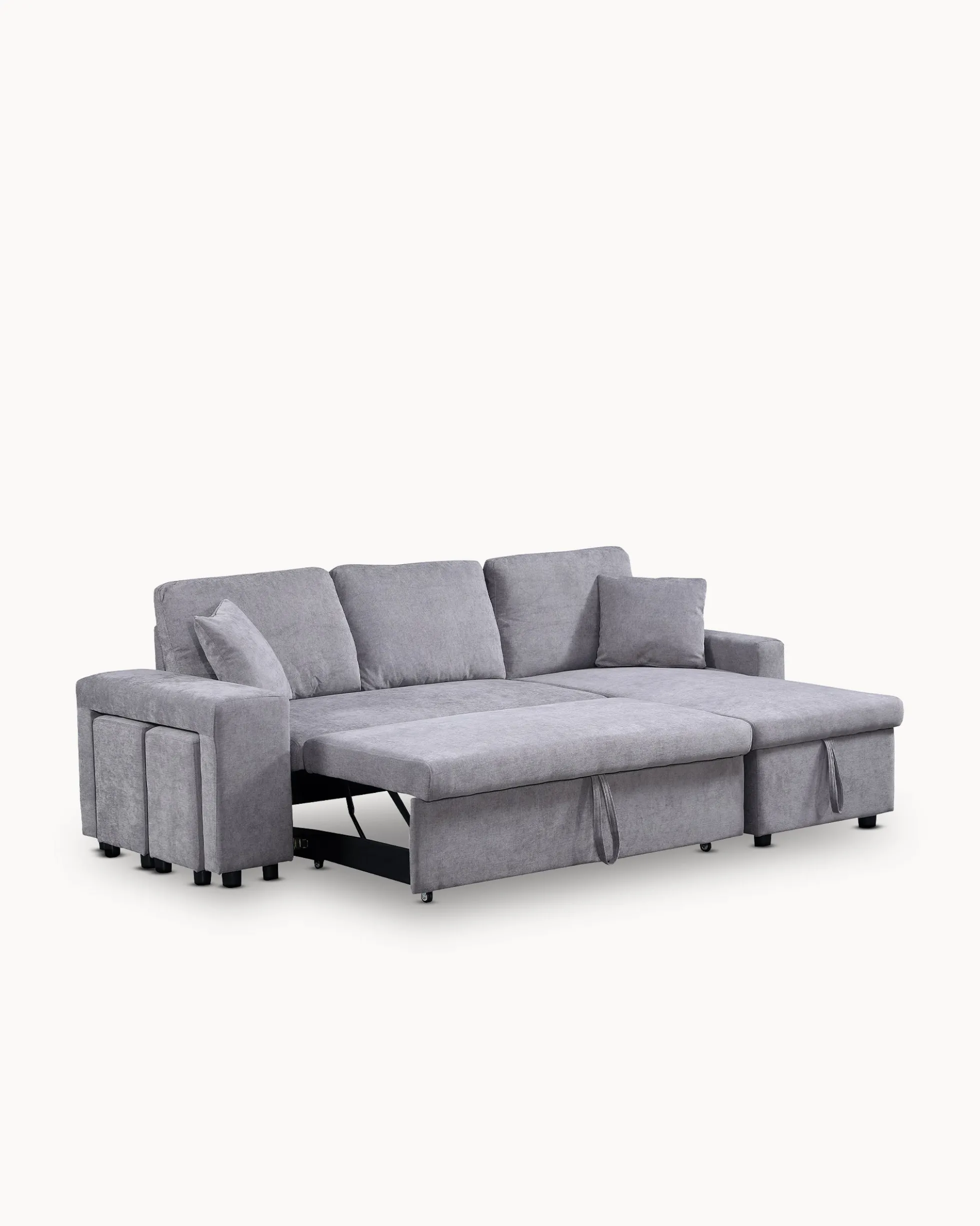 Sofá chaise longue reversível TOPAZIO com cama, baú e puffs