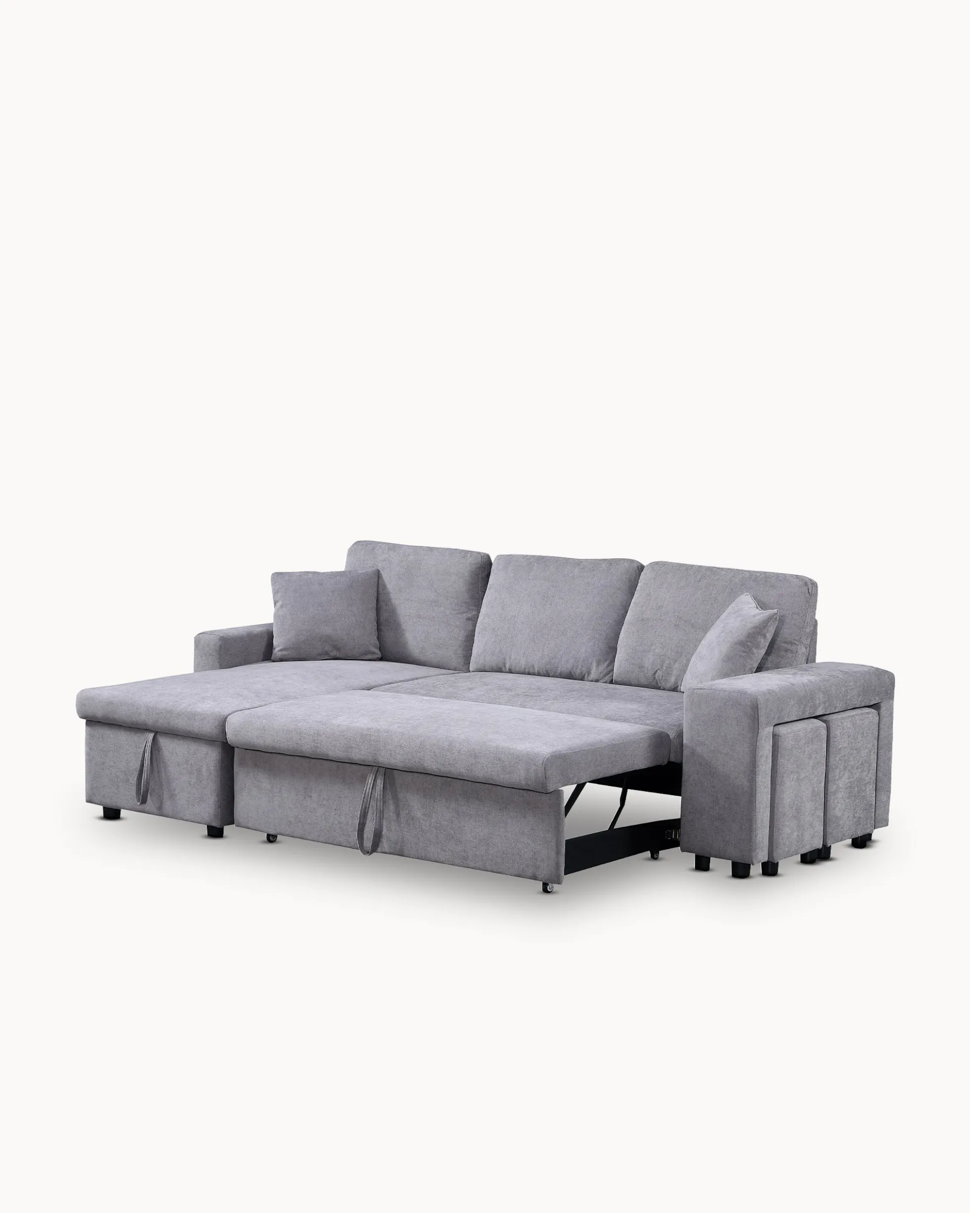 Sofá chaise longue reversível TOPAZIO com cama, baú e puffs
