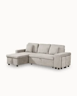 Sofá chaise longue reversível TOPAZIO com cama, baú e puffs