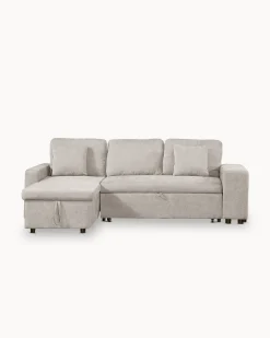 Sofá chaise longue reversível TOPAZIO com cama, baú e puffs