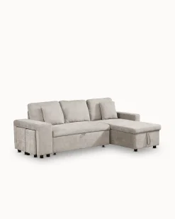 Sofá chaise longue reversível TOPAZIO com cama, baú e puffs