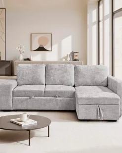 Sofá chaise longue STACY II com cama, baú e puffs