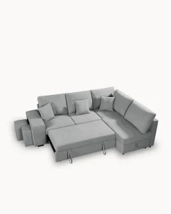 Sofá de canto HUTCH II com cama, baú e puffs