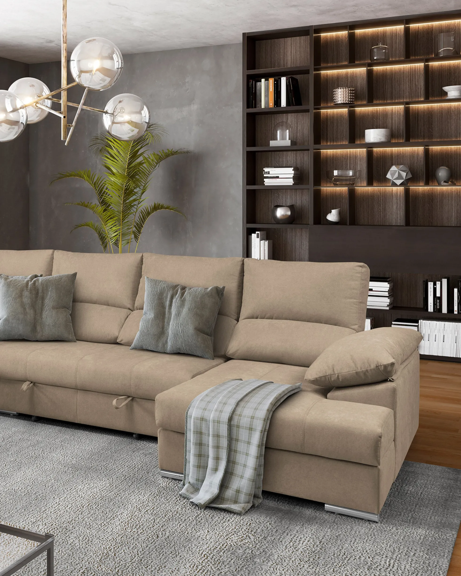 Sofá de canto PARMA com chaise longue e cama