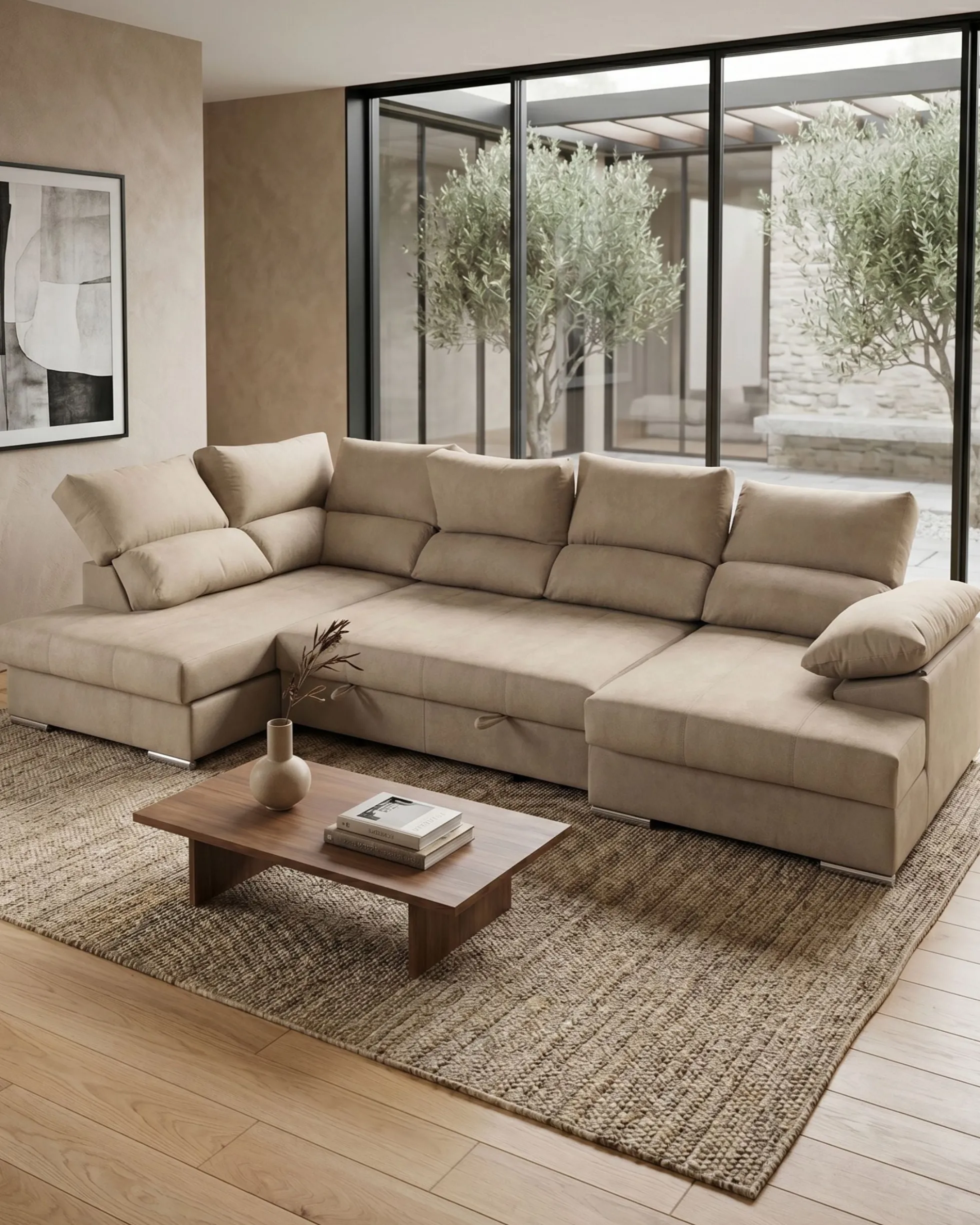 Sofá de canto PARMA com chaise longue e cama