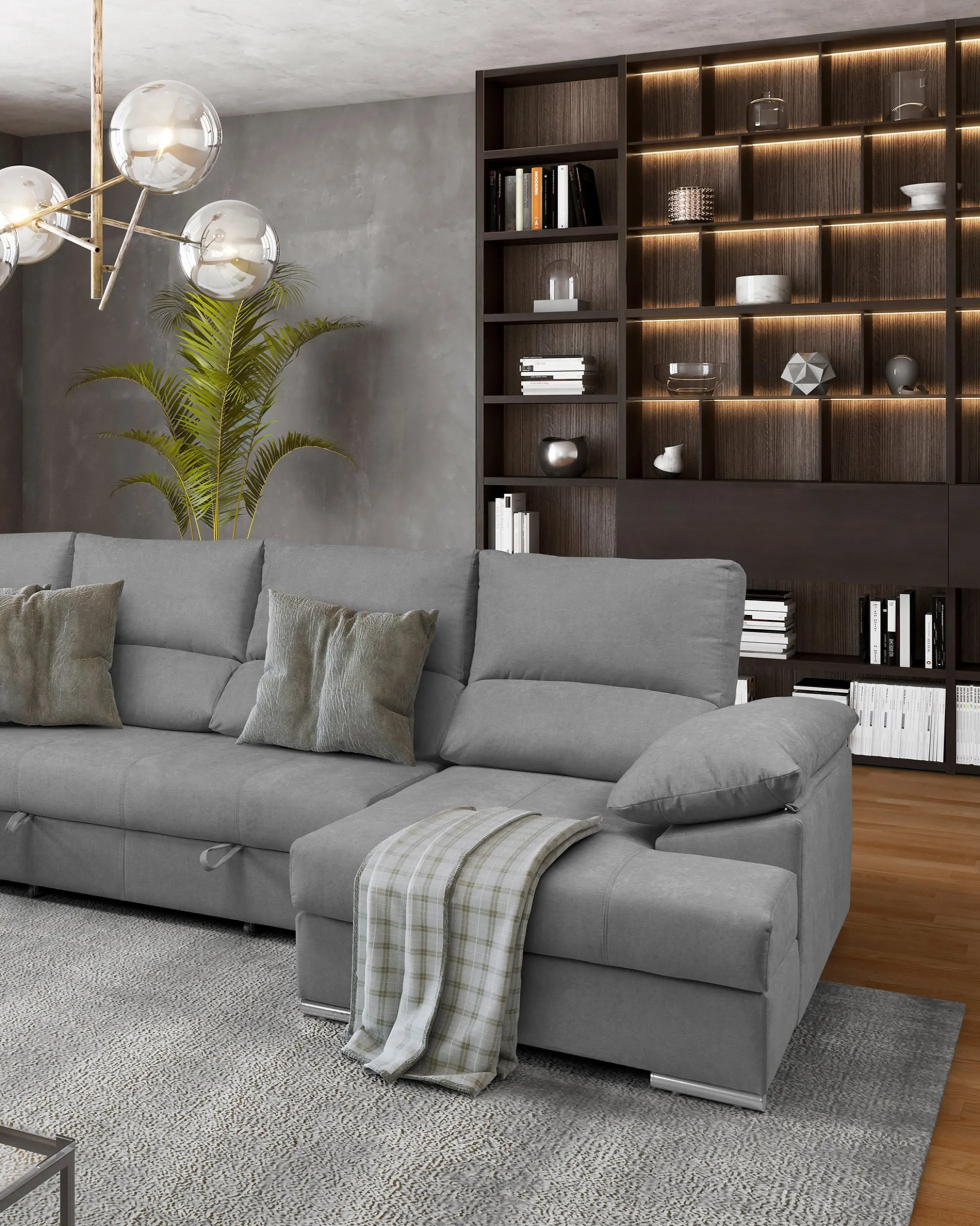 Sofá de canto PARMA com chaise longue e cama