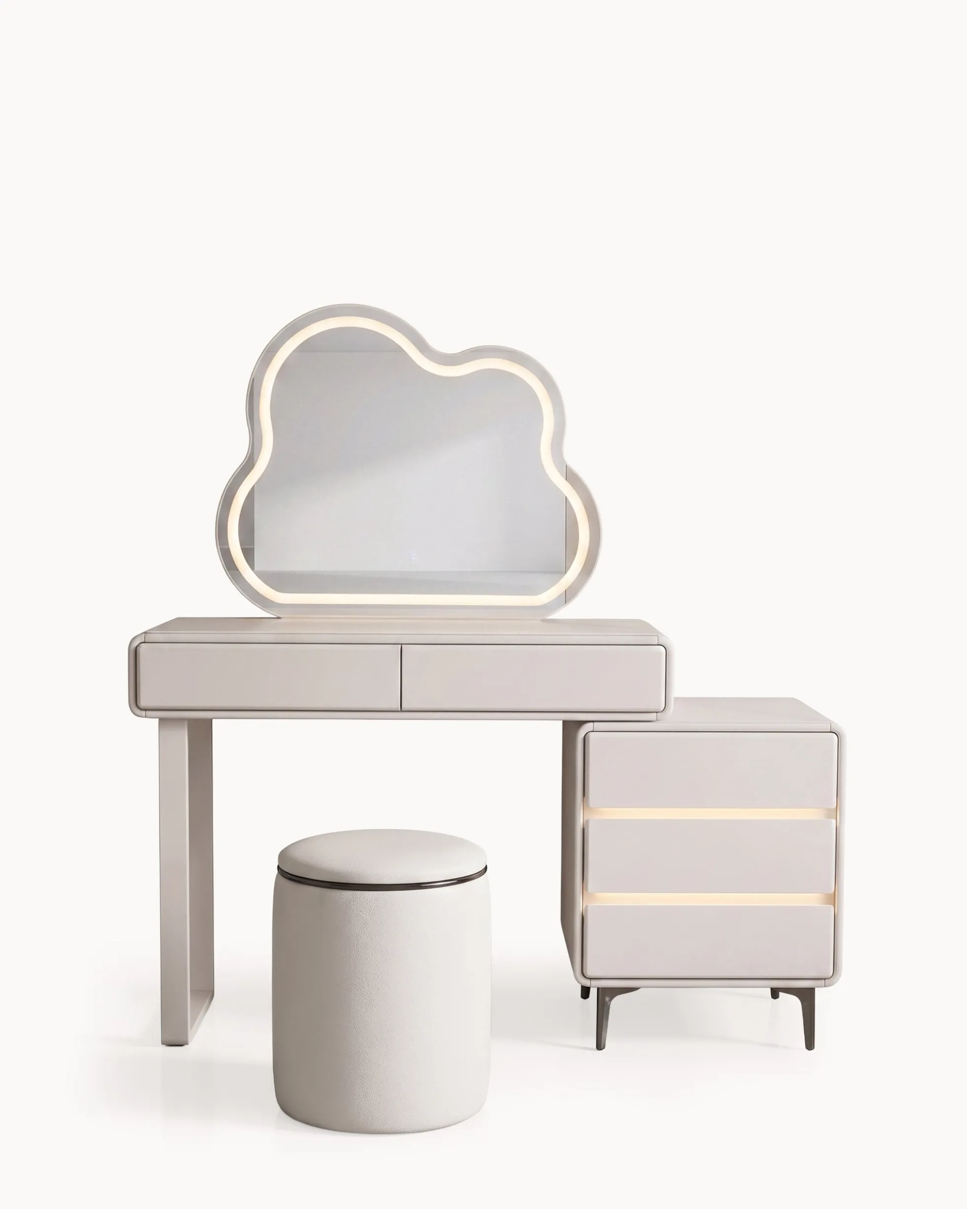 Toucador KUMO com espelho com iluminação LED e puff