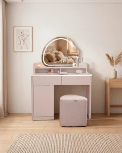 Toucador NAMI com espelho com iluminação LED e puff